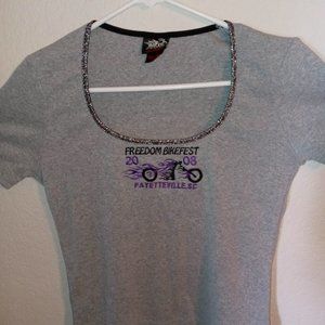 FREEDOM BIKERS FEST 08 FAYETTEVILLE ,SC WOMENS GREY TEE SHIRT SZ MED